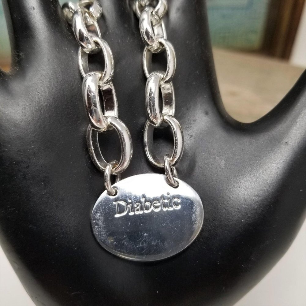 Medical Alert Silver Necklace Diabetic Chain Link - Picture 8 of 8